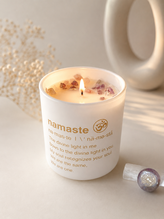 Namaste Candle with Crystals