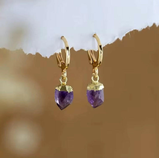 18K Gold Filled Crystal Drop Earrings – Natural Stone Huggies
