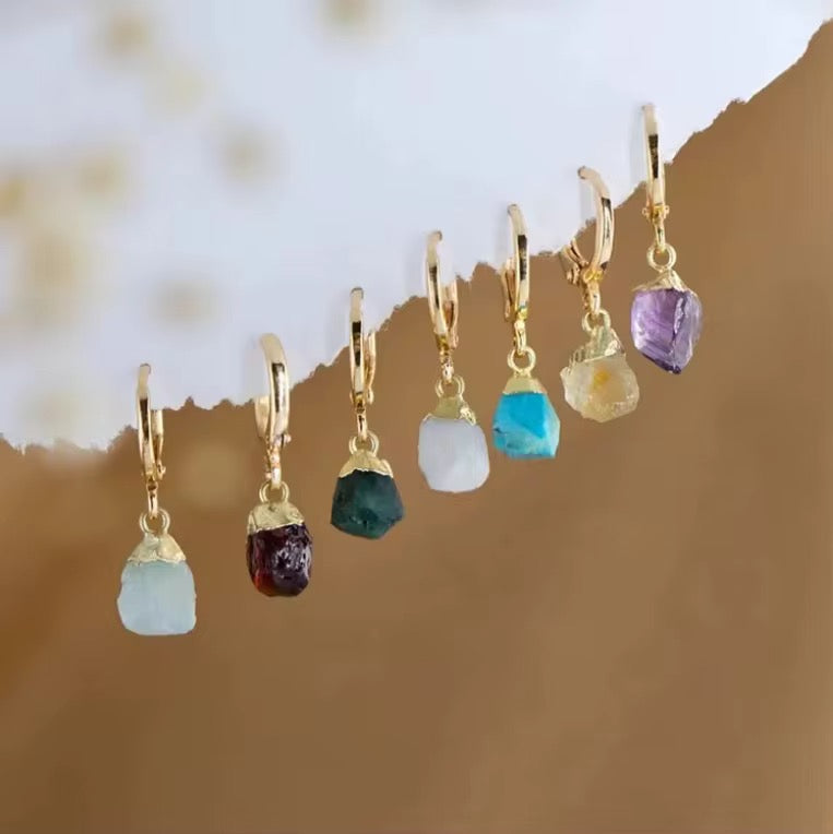 18K Gold Filled Crystal Drop Earrings – Natural Stone Huggies