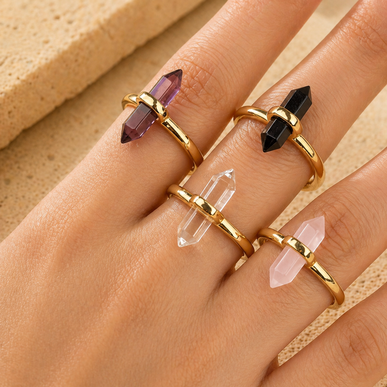 Adjustable Gold Crystal Ring | Natural Gemstone Ring | Spiritual Jewelry