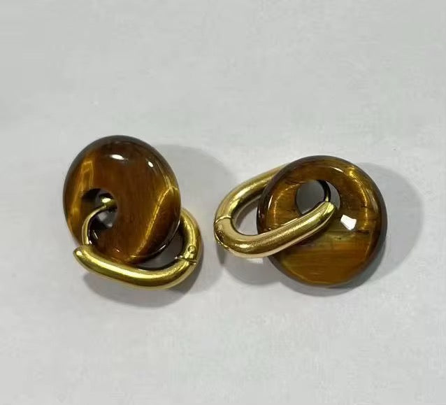 Donut Huggie Earrings – 18K Gold Plated with Natural Stones