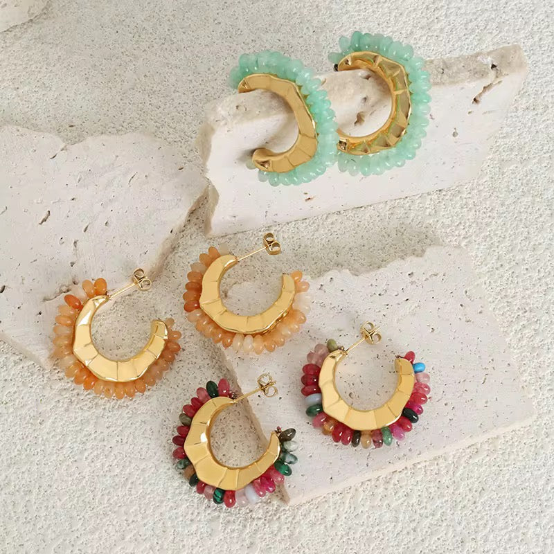 Bohemian Natural Stone Hoop Earrings