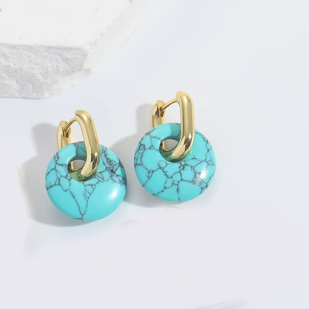 Donut Huggie Earrings – 18K Gold Plated with Natural Stones