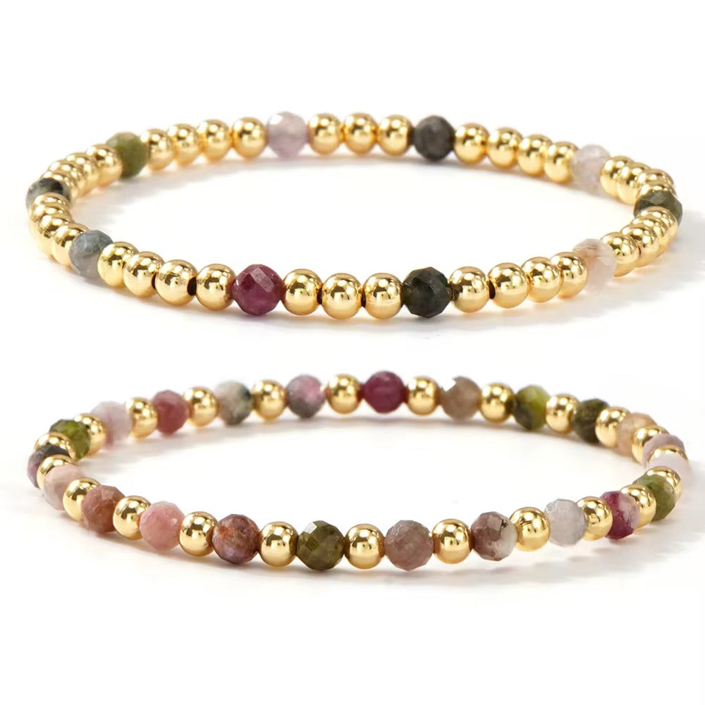Gold Beaded Natural Stone Bracelet Set | Stackable Women’s Jewelry | SweetTouch