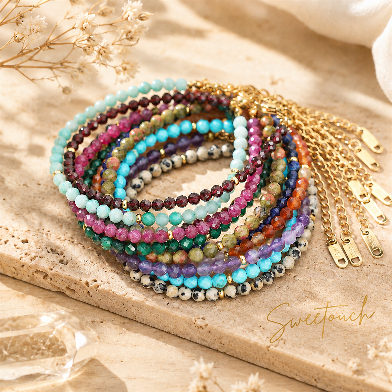 Natural Healing Crystal Bracelet | Faceted Gemstone Bead Bracelet | Spiritual Jewelry