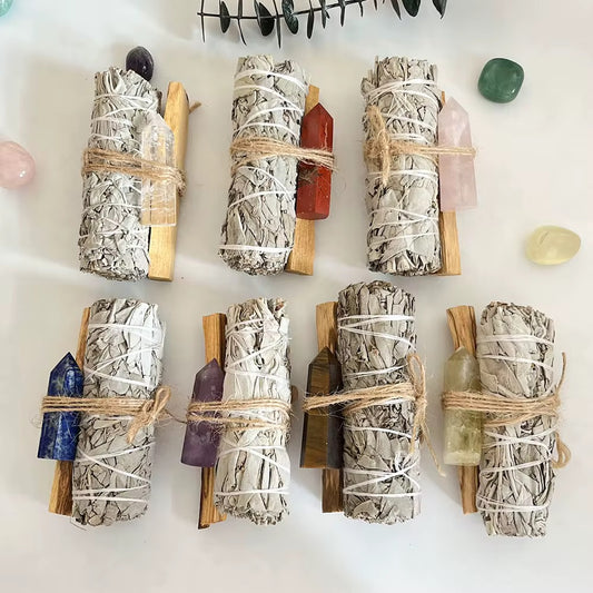 Sage & Palo Santo Smudge Kit with Crystal – Energy Cleansing Set