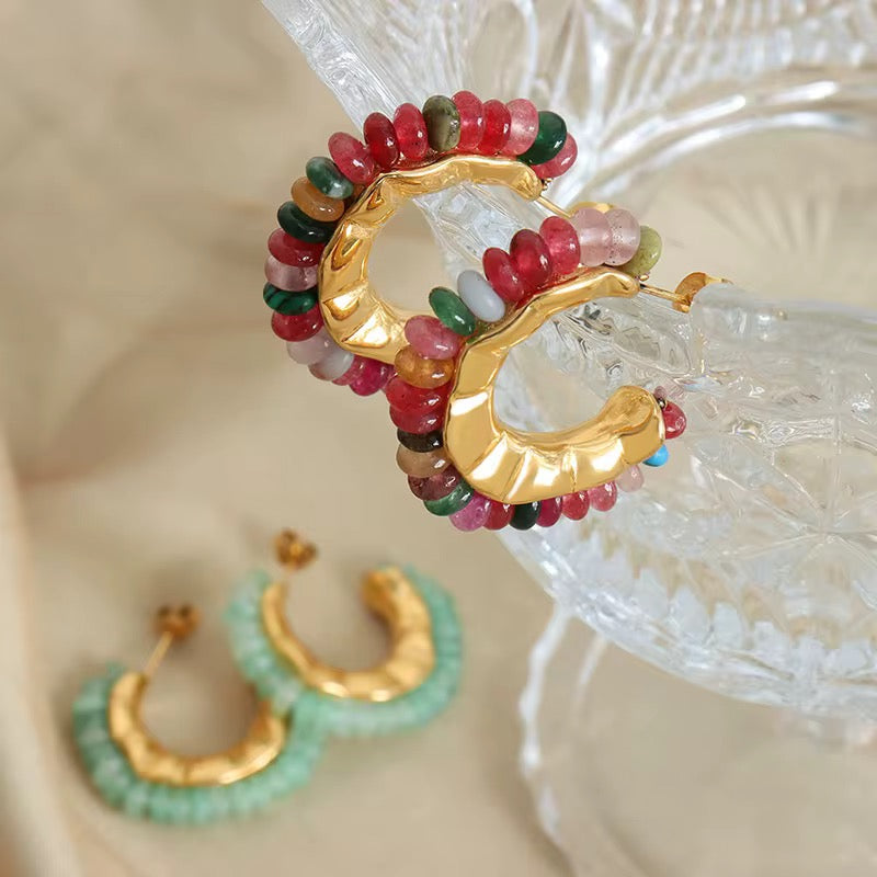 Bohemian Natural Stone Hoop Earrings