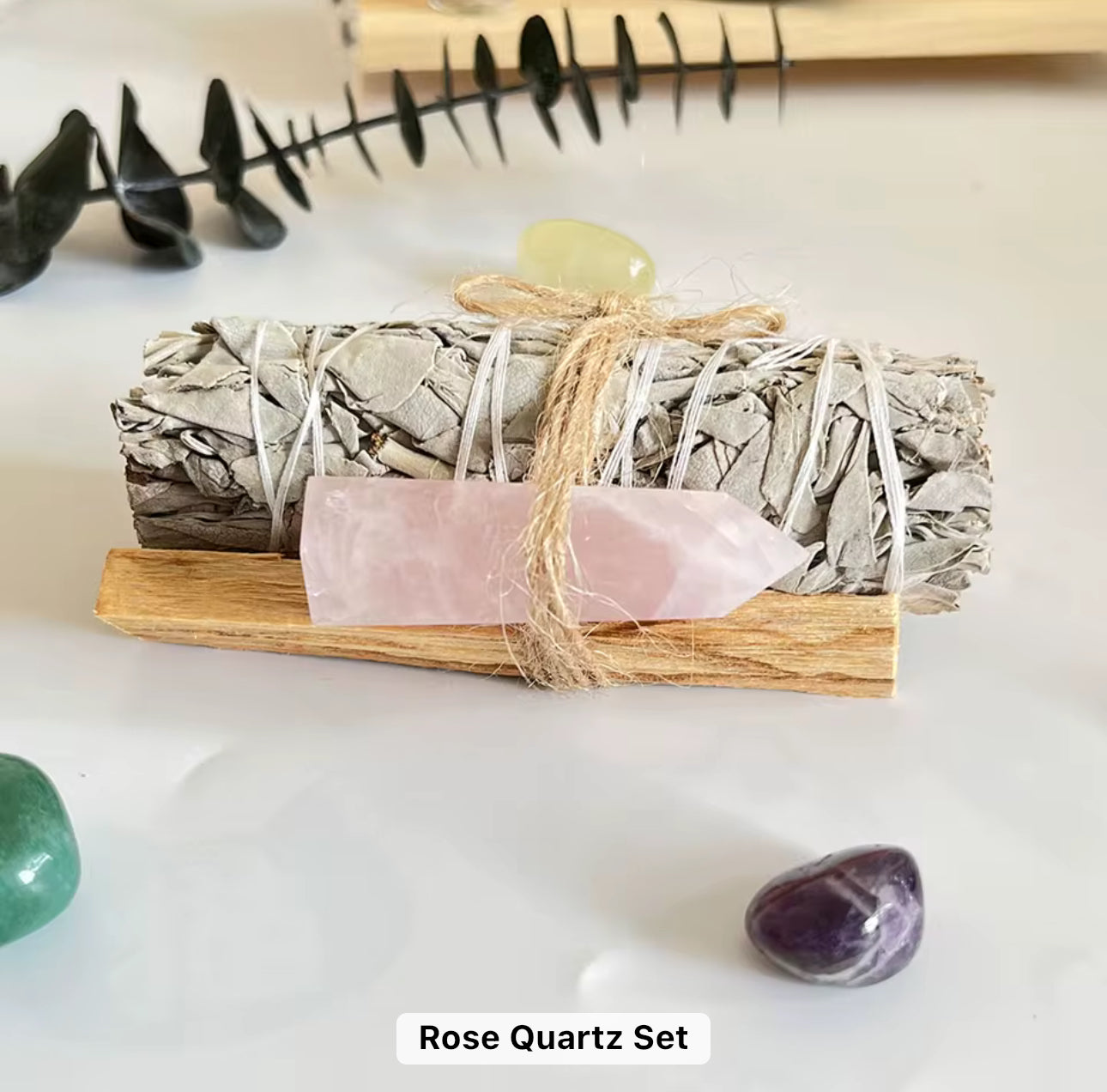 Sage & Palo Santo Smudge Kit with Crystal – Energy Cleansing Set