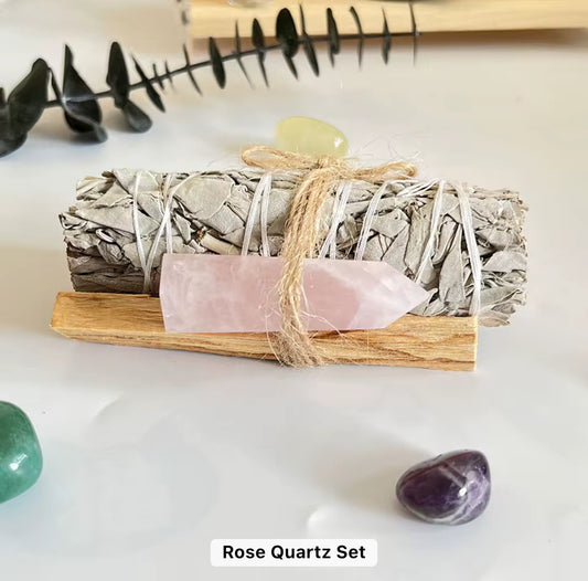 Sage & Palo Santo Smudge Kit with Crystal – Energy Cleansing Set