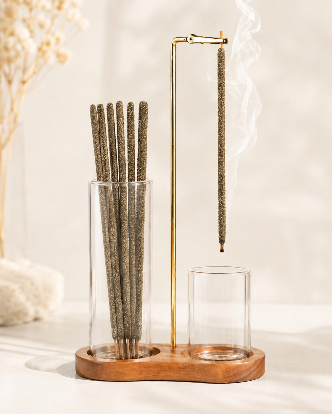 Hanging Incense Holder – Gold & Glass Ritual Stand