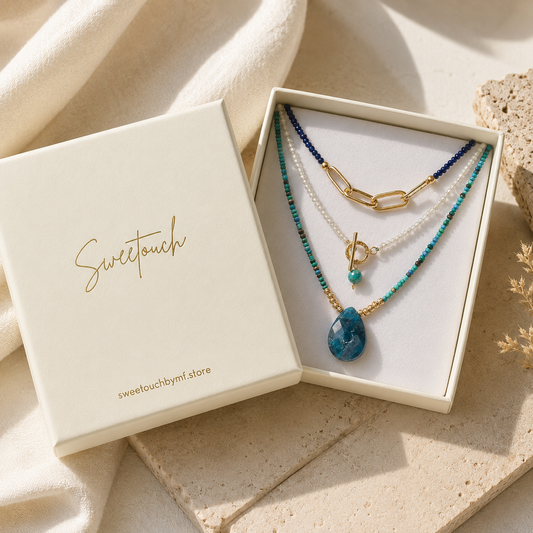 Blue Gemstone Layered Necklace | Natural Stone Boho Jewelry | SweetTouch