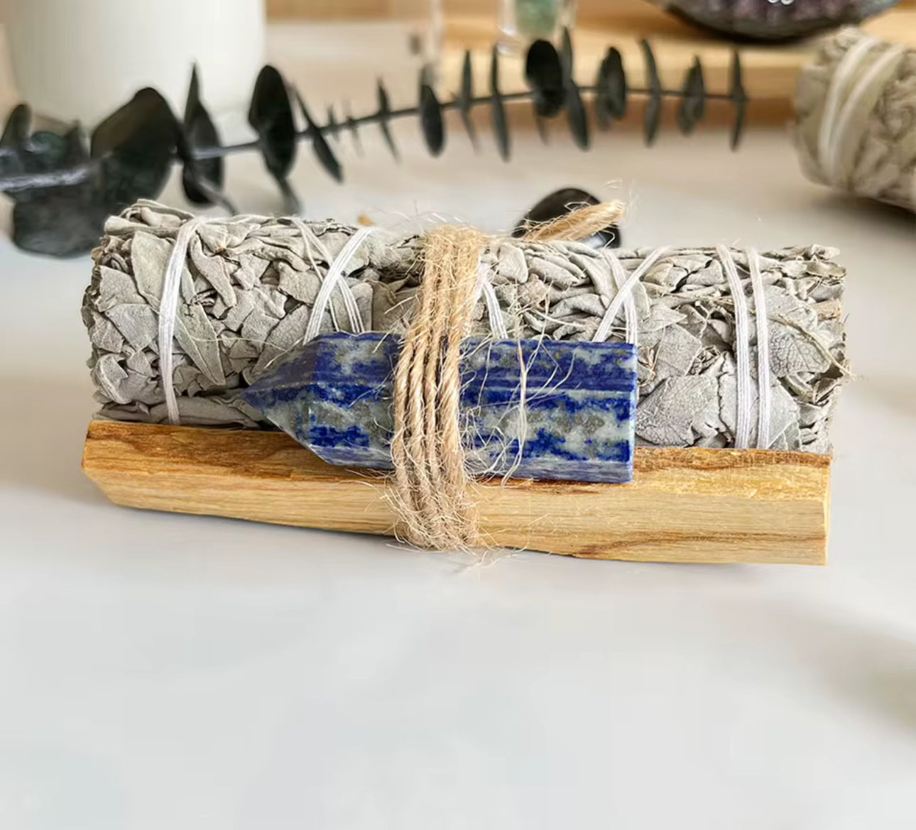 Sage & Palo Santo Smudge Kit with Crystal – Energy Cleansing Set