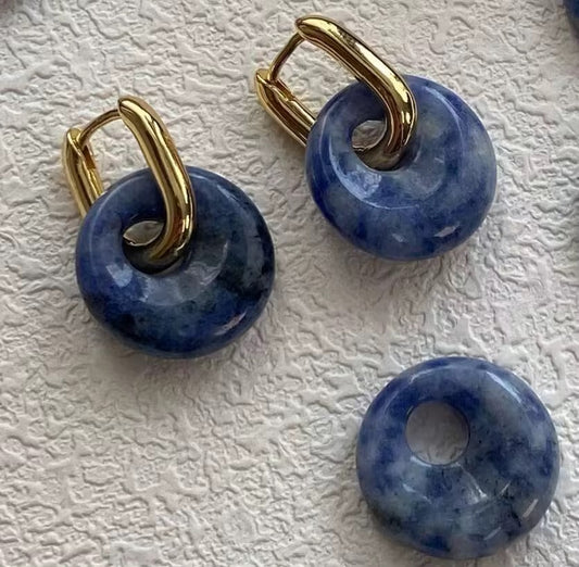 Donut Huggie Earrings – 18K Gold Plated with Natural Stones