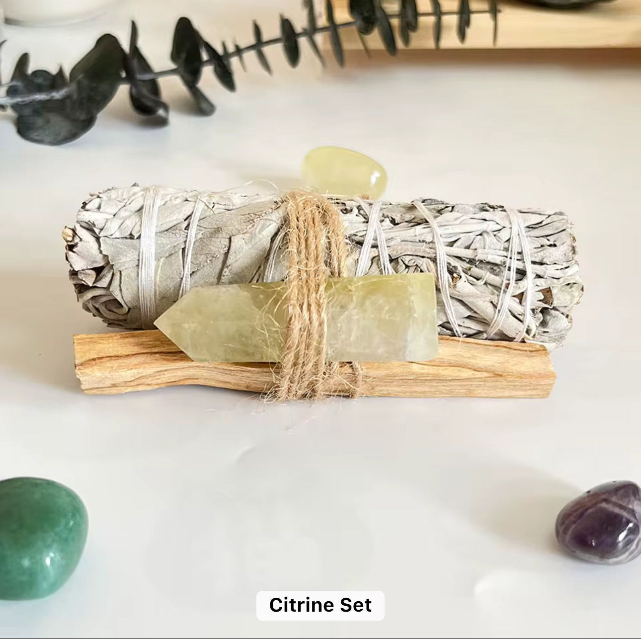 Sage & Palo Santo Smudge Kit with Crystal – Energy Cleansing Set