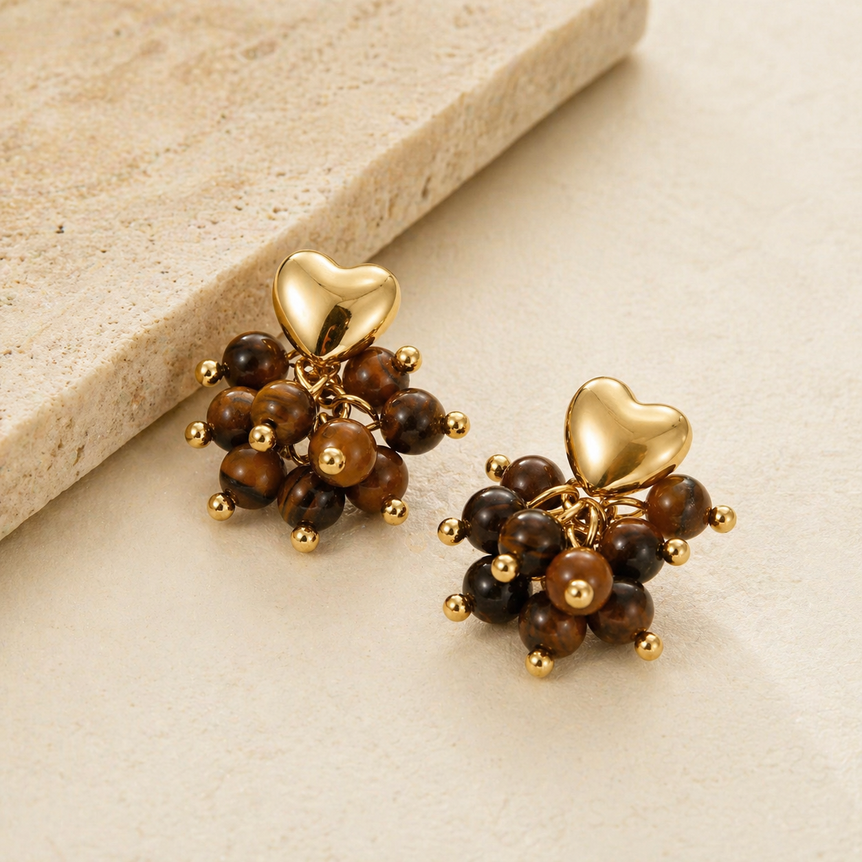 Earrings with Natural Tiger Eye Stone