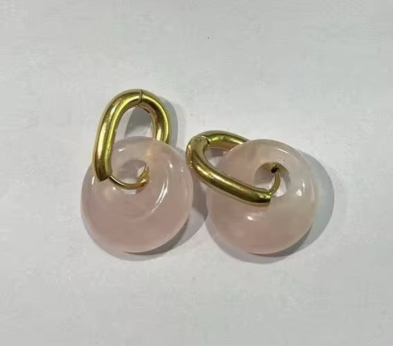 Donut Huggie Earrings – 18K Gold Plated with Natural Stones