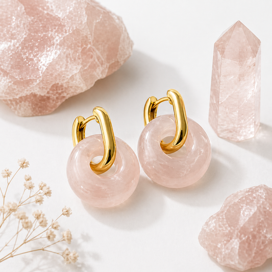 Donut Huggie Earrings – 18K Gold Plated with Natural Stones