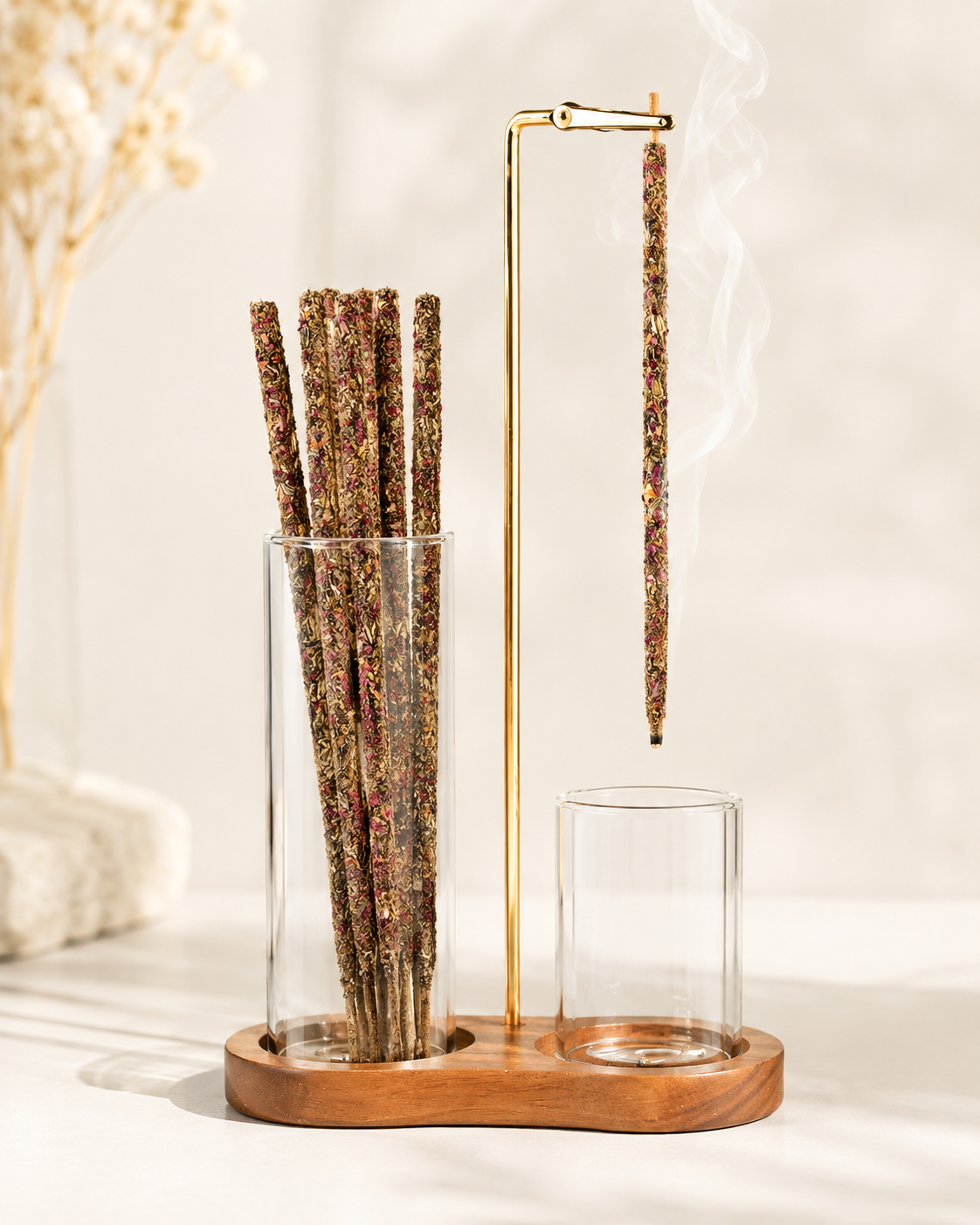 Hanging Incense Holder – Gold & Glass Ritual Stand
