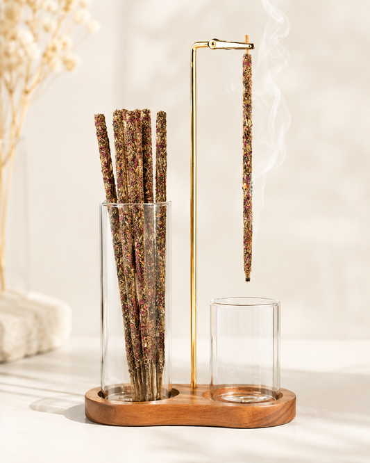 Hanging Incense Holder – Gold & Glass Ritual Stand