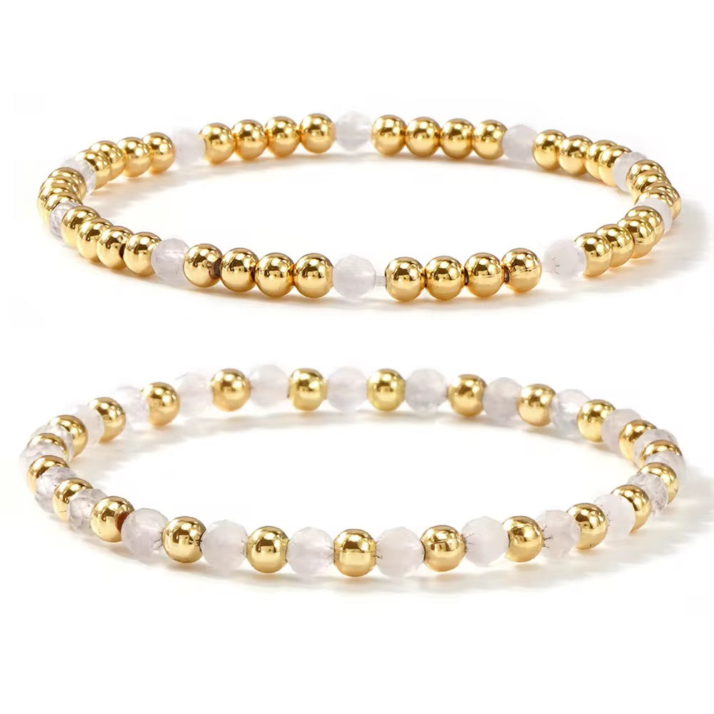 Gold Beaded Natural Stone Bracelet Set | Stackable Women’s Jewelry | SweetTouch
