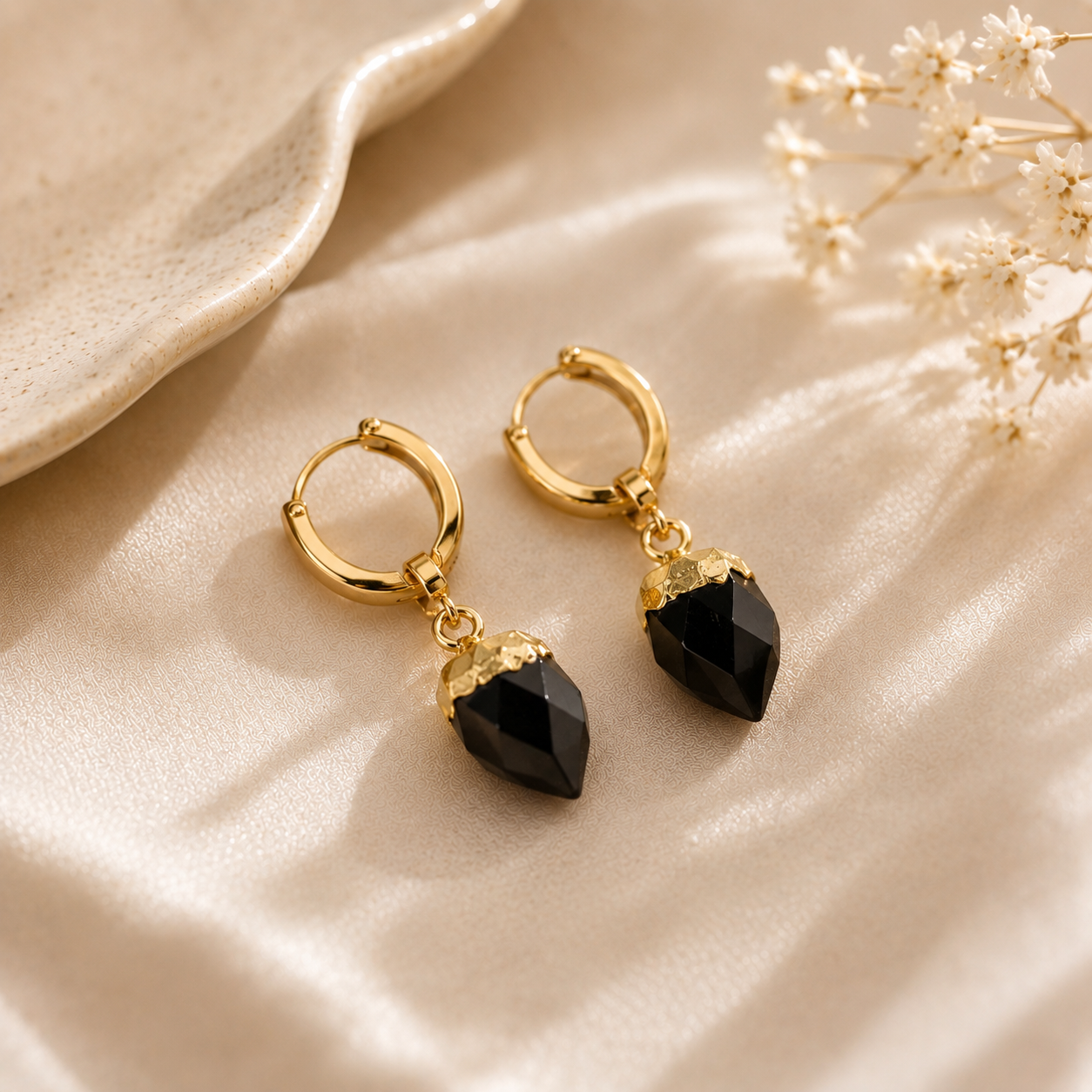 18K Gold Filled Crystal Drop Earrings – Natural Stone Huggies