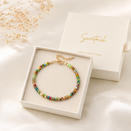 Natural Stone Beaded Bracelet | 18K Gold PVD Bracelet | Adjustable Crystal Jewellery