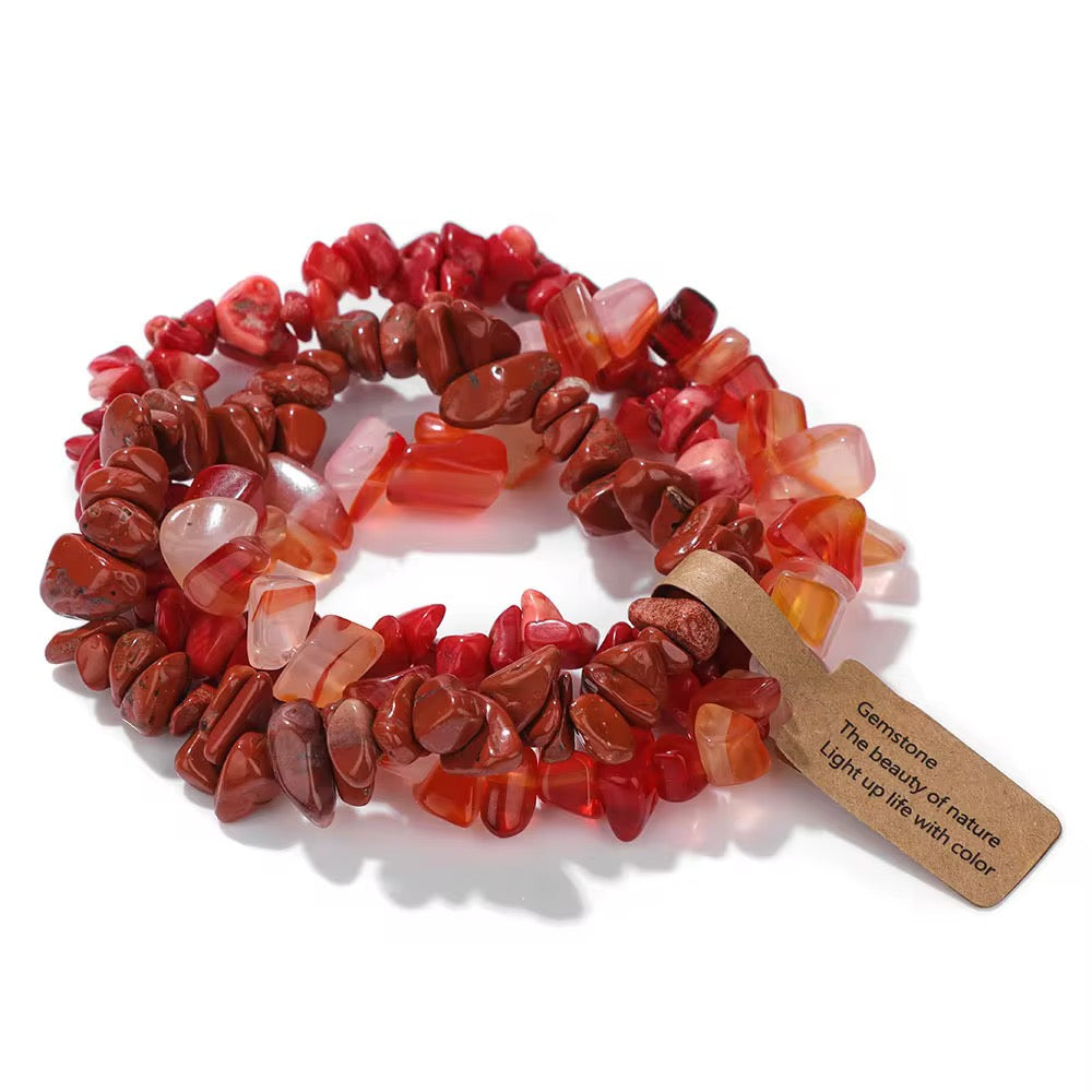 3 Set Natural Stone Crystal Chip Bracelets – Elastic Multi-Layer Design
