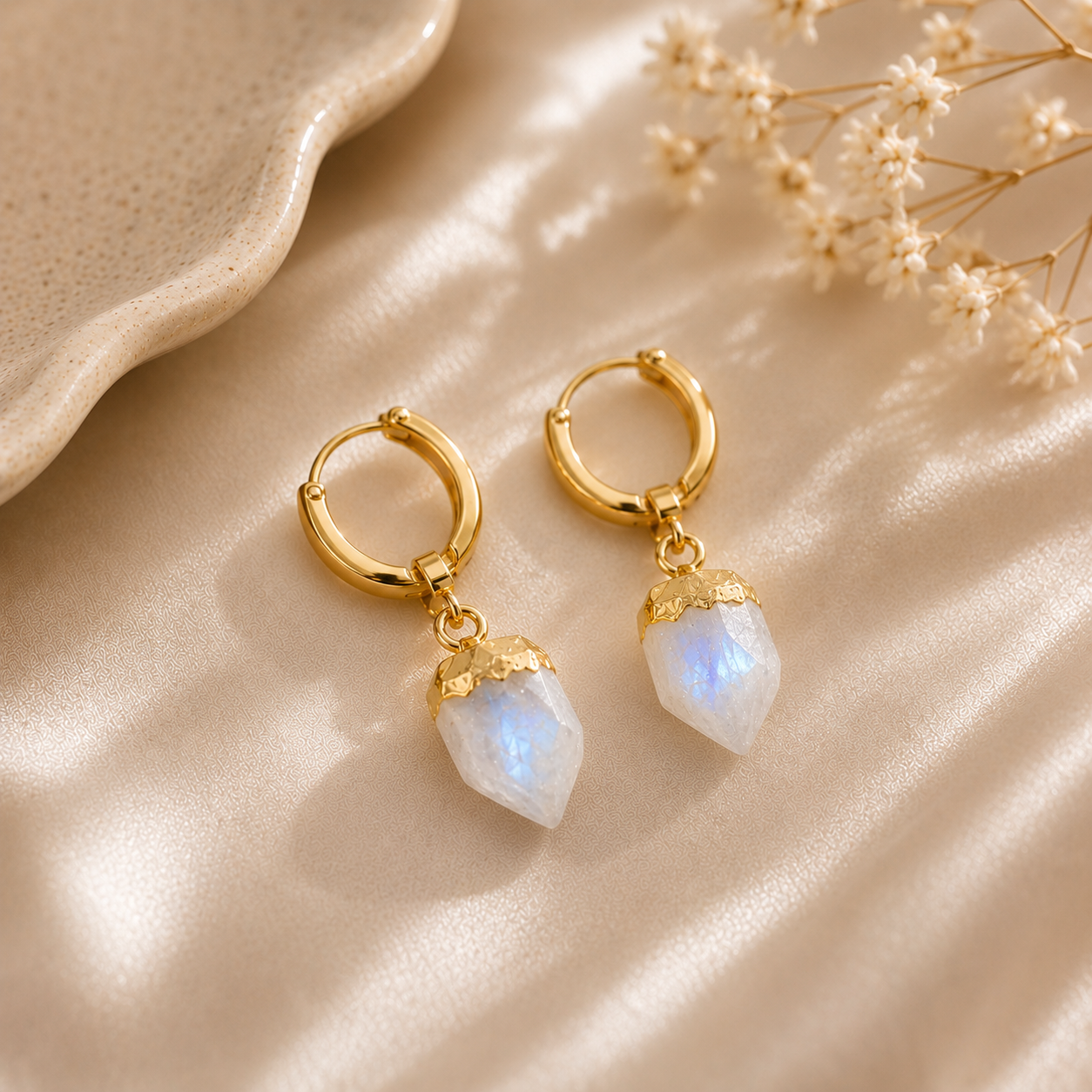 18K Gold Filled Crystal Drop Earrings – Natural Stone Huggies