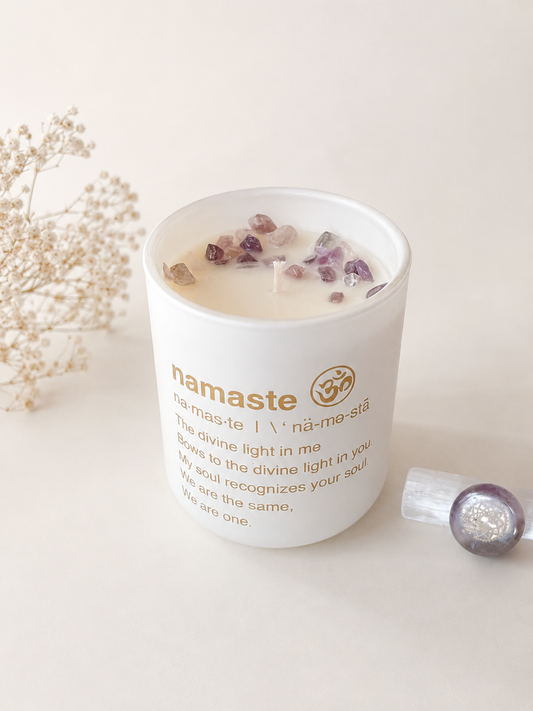 Namaste Candle with Crystals
