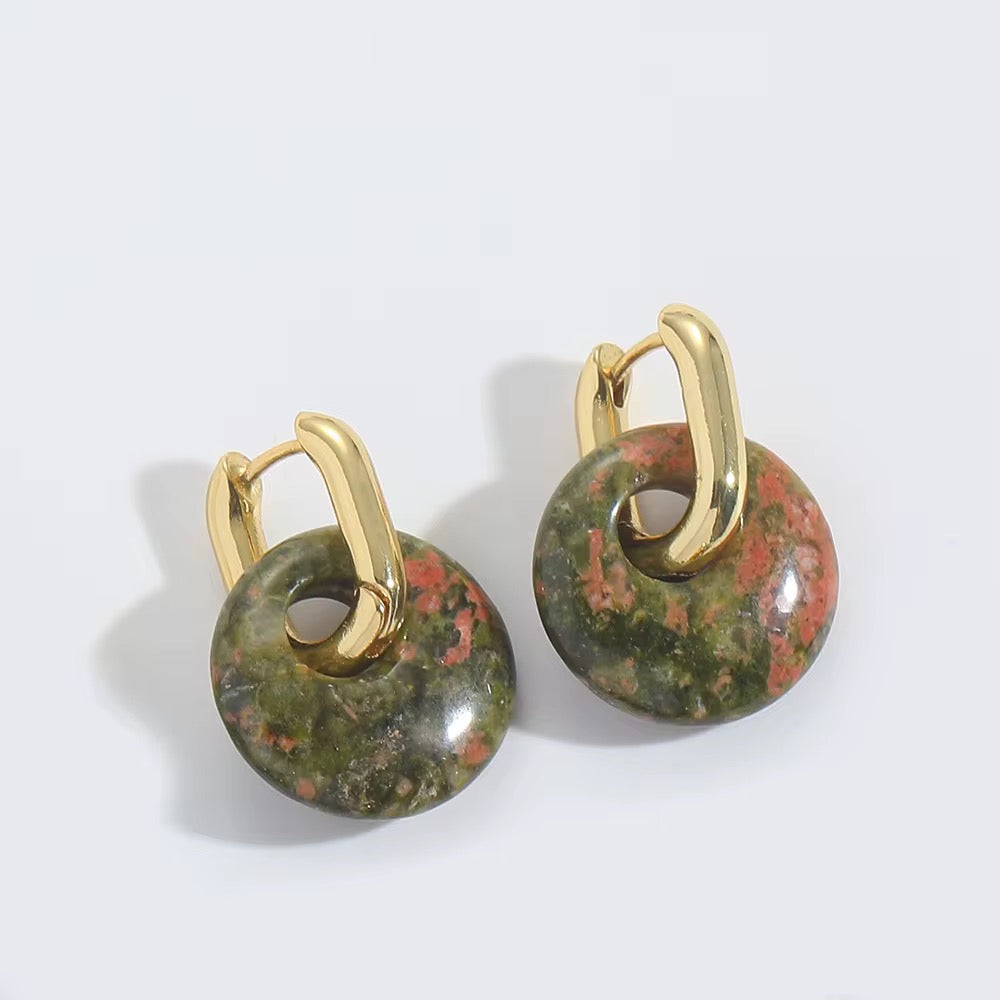 Donut Huggie Earrings – 18K Gold Plated with Natural Stones