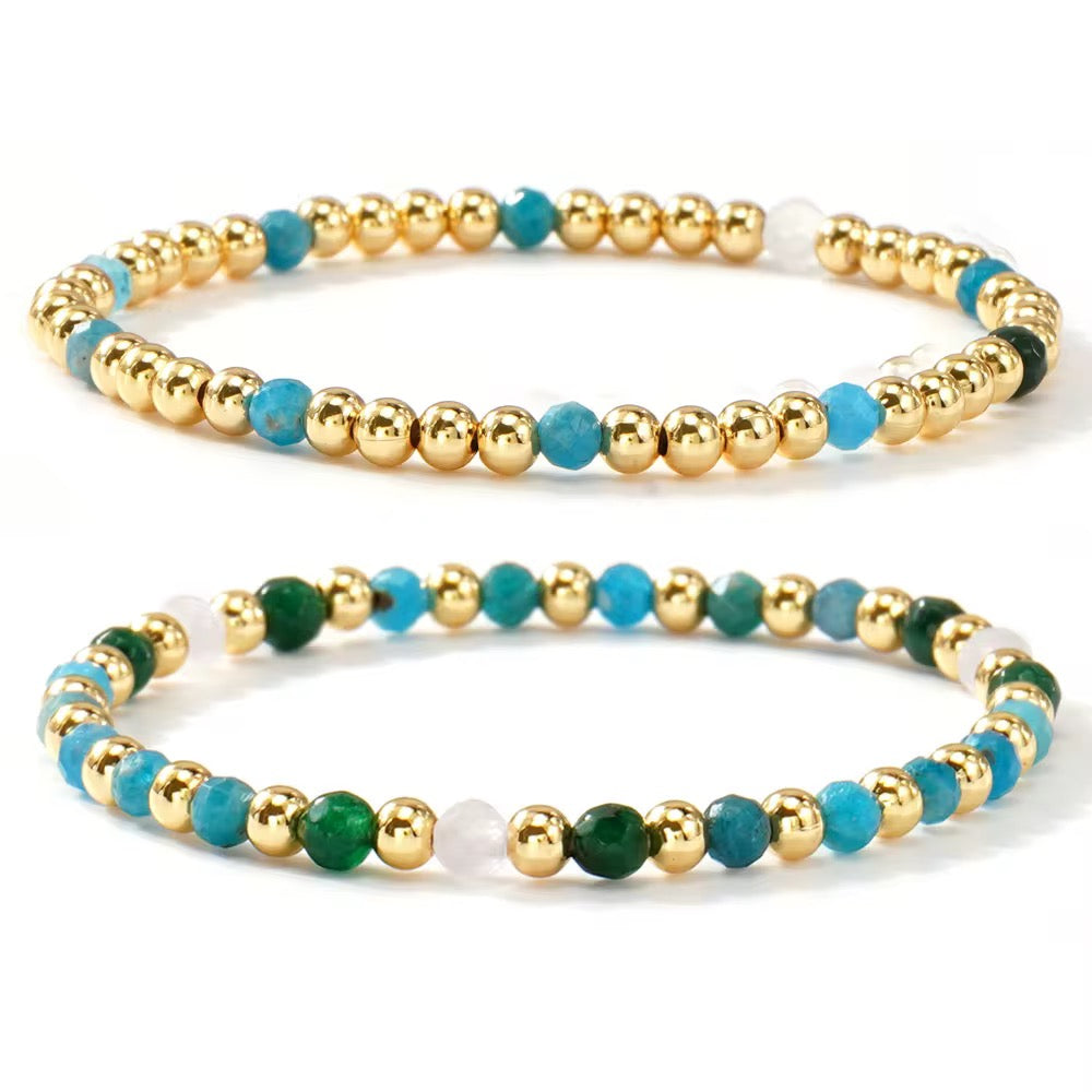 Gold Beaded Natural Stone Bracelet Set | Stackable Women’s Jewelry | SweetTouch