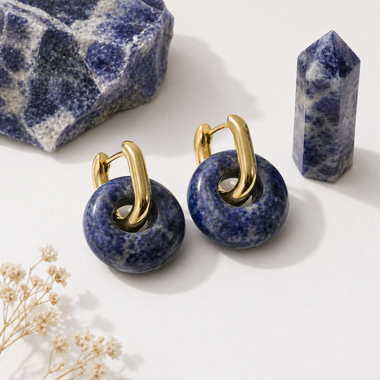 Donut Huggie Earrings – 18K Gold Plated with Natural Stones