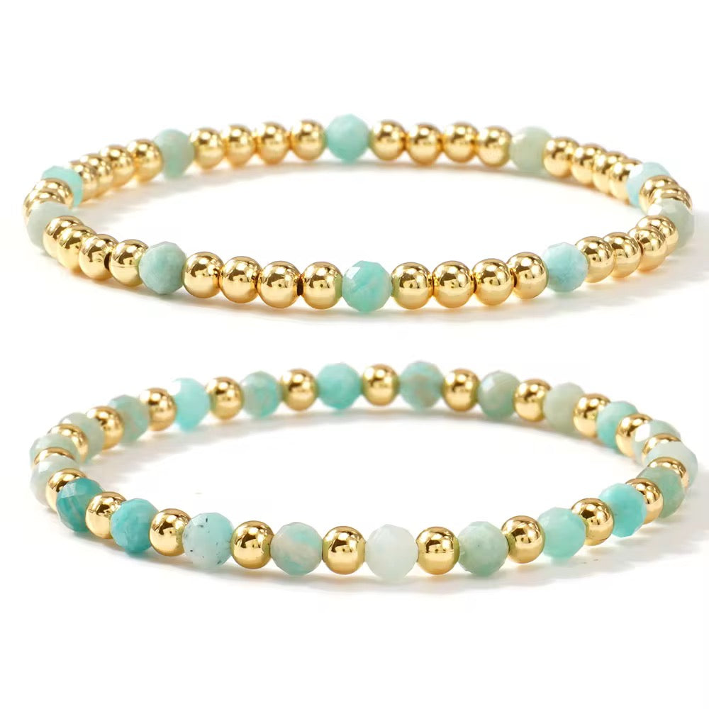 Gold Beaded Natural Stone Bracelet Set | Stackable Women’s Jewelry | SweetTouch