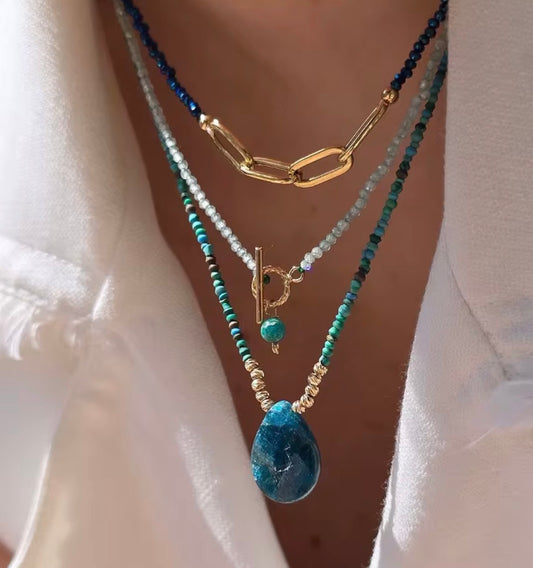 Blue Gemstone Layered Necklace | Natural Stone Boho Jewelry | SweetTouch