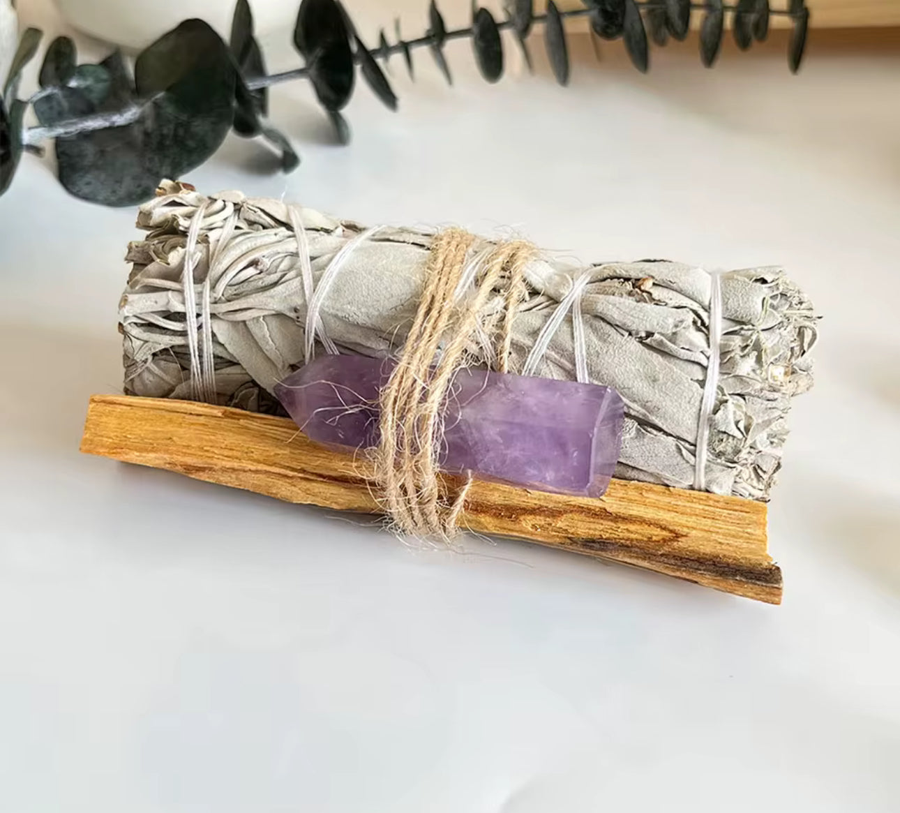 Sage & Palo Santo Smudge Kit with Crystal – Energy Cleansing Set