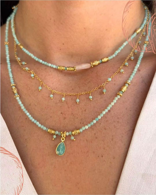 Natural Amazonite Gemstone Necklace | Boho Beaded Layered Necklace | Spiritual Jewelry
