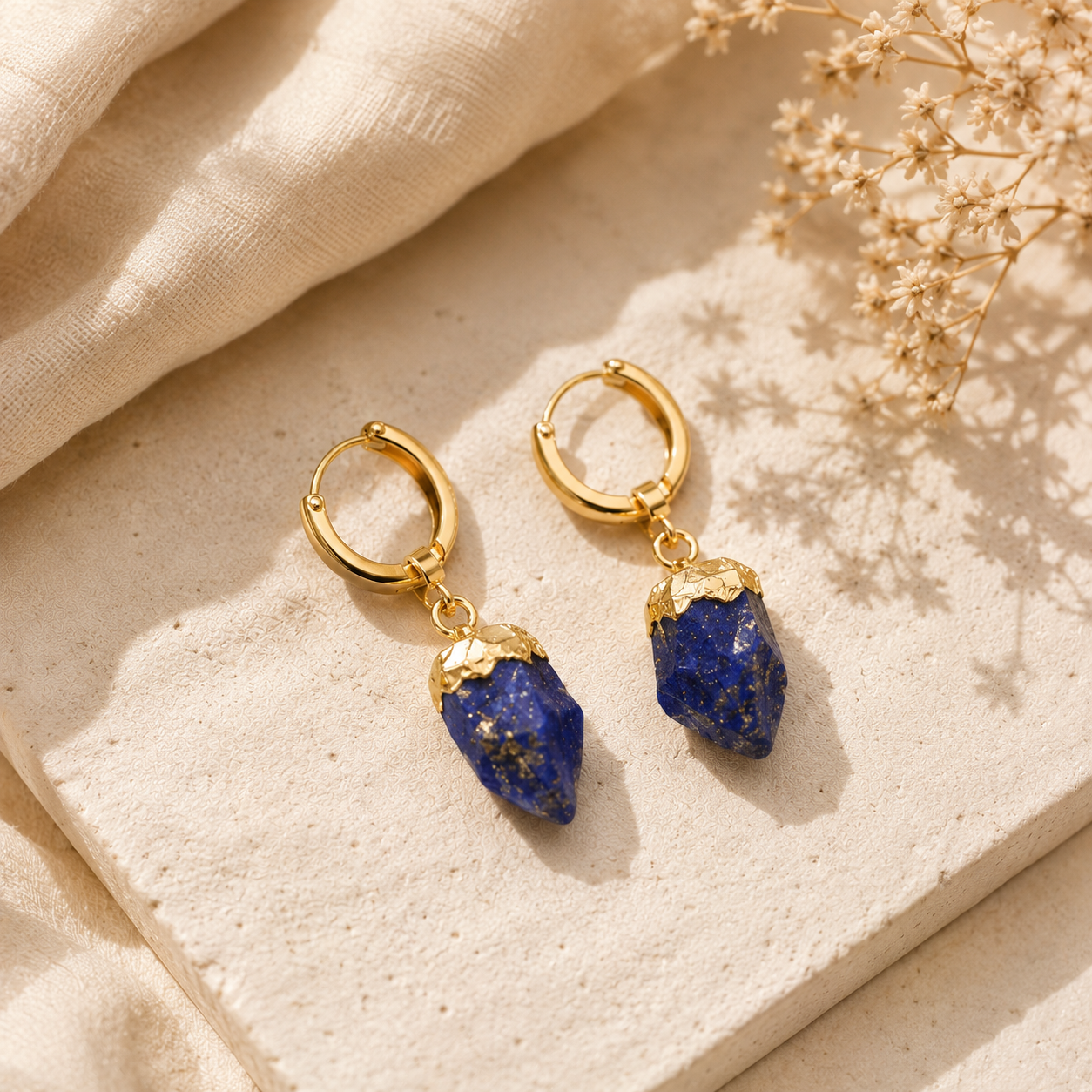 18K Gold Filled Crystal Drop Earrings – Natural Stone Huggies