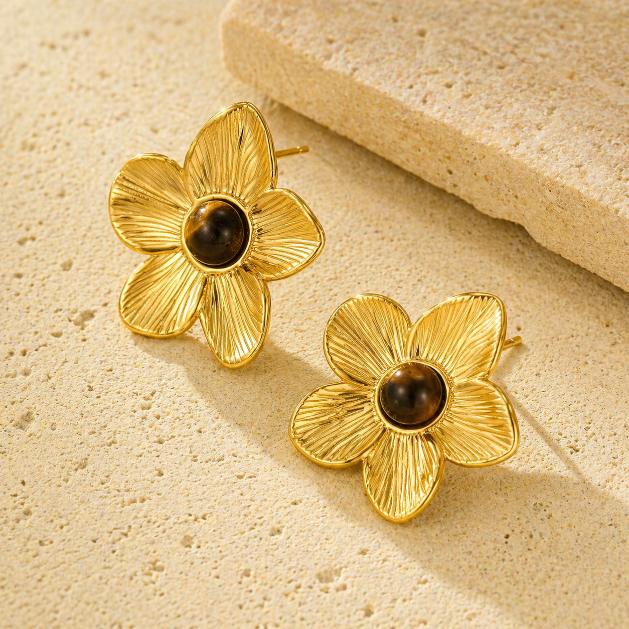 Earrings with Natural Tiger Eye Stone