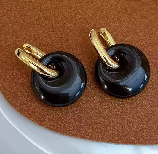 Donut Huggie Earrings – 18K Gold Plated with Natural Stones