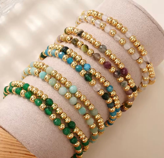 Gold Beaded Natural Stone Bracelet Set | Stackable Women’s Jewelry | SweetTouch