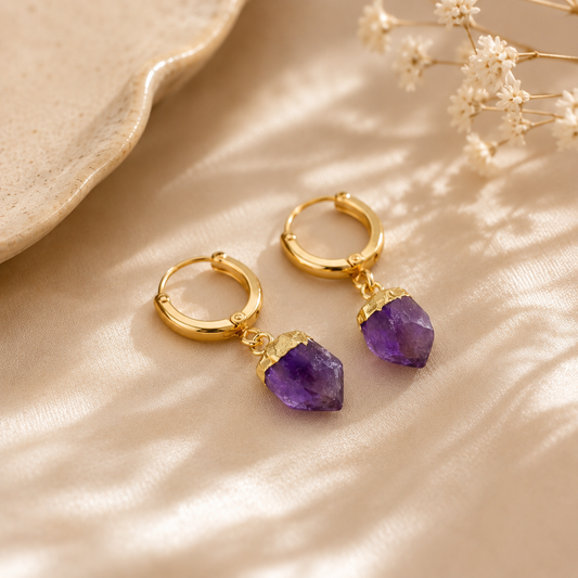 18K Gold Filled Crystal Drop Earrings – Natural Stone Huggies