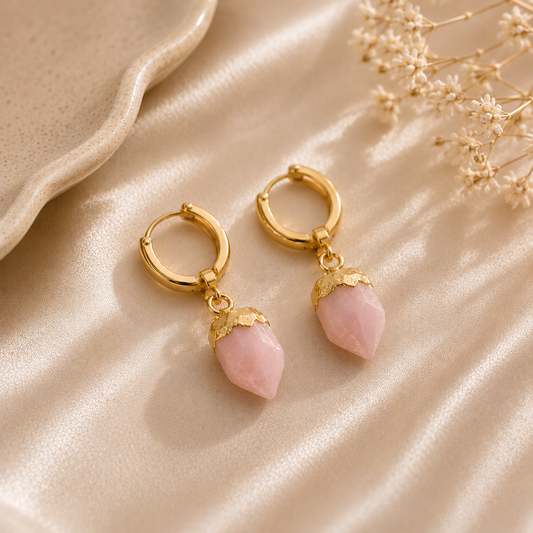 18K Gold Filled Crystal Drop Earrings – Natural Stone Huggies