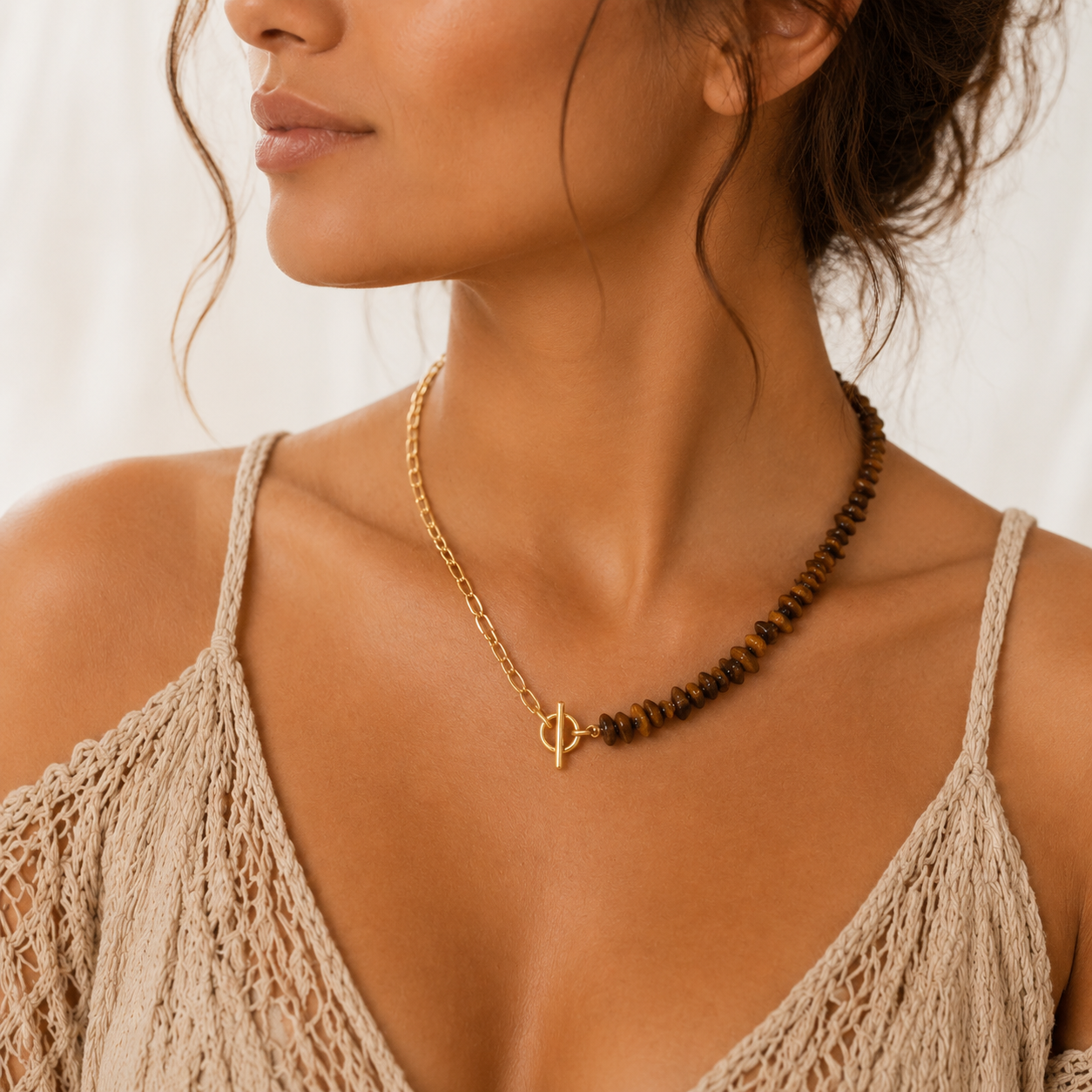 Elegant 18K Gold Plated-Filled Crystal Chip Necklace – Toggle Clasp