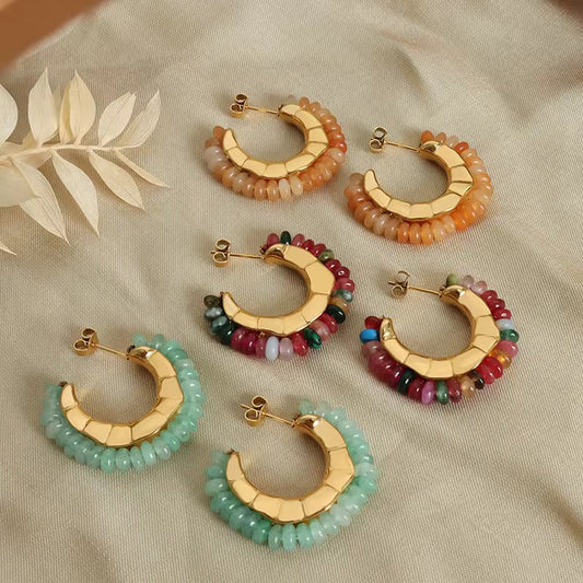 Bohemian Natural Stone Hoop Earrings