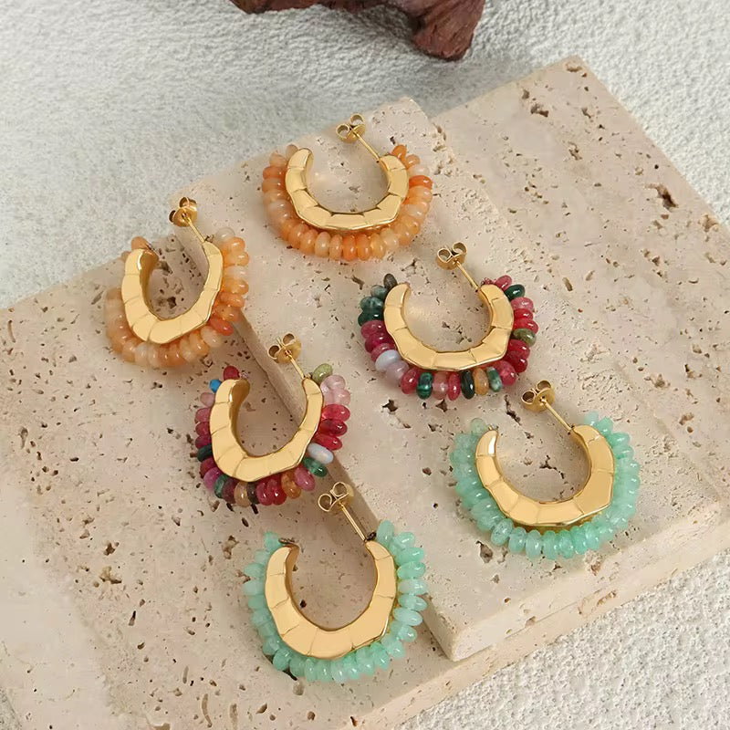 Bohemian Natural Stone Hoop Earrings