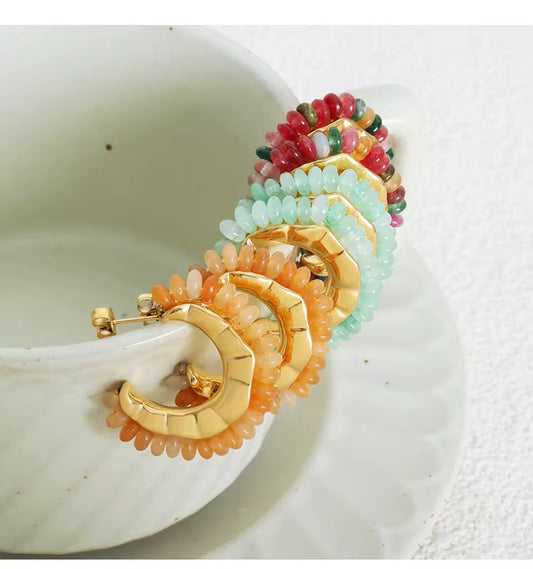 Bohemian Natural Stone Hoop Earrings