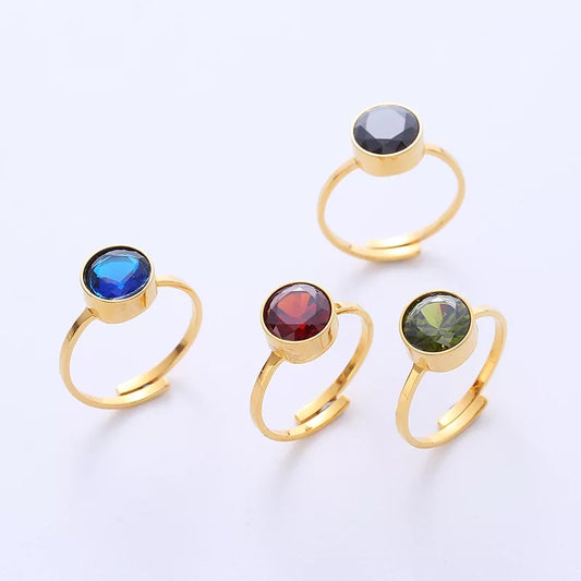 Gemstone adjustable gold ring