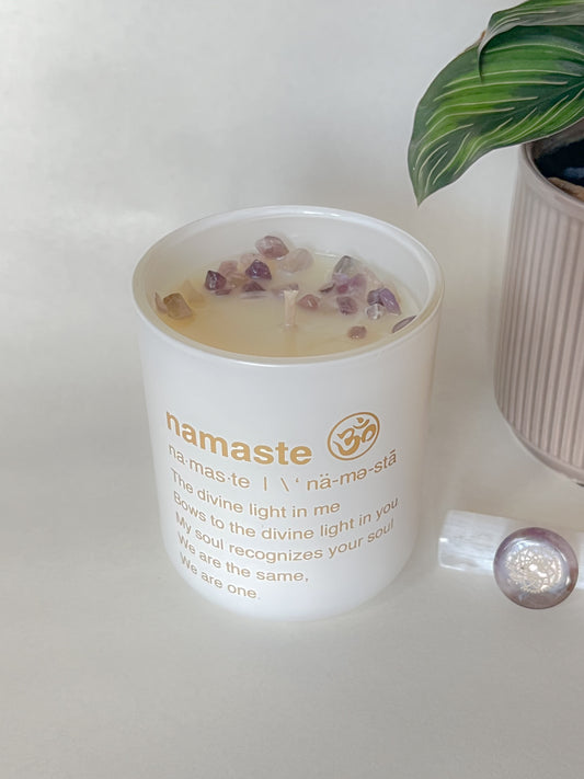 Namaste Candle with Crystals